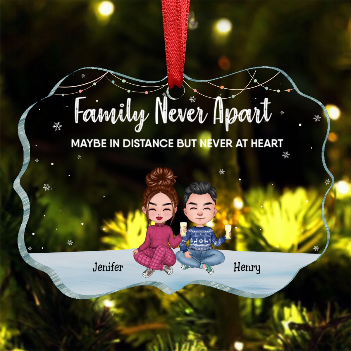 Family - Family Never Apart Maybe In Distance But Never At Heart Ver 1 - Personalized Ornament - Makezbright Gifts