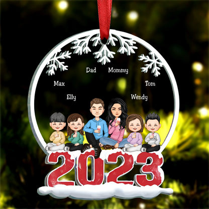 Family - Family Sitting Together - Personalized Circle Ornament (II) - Makezbright Gifts