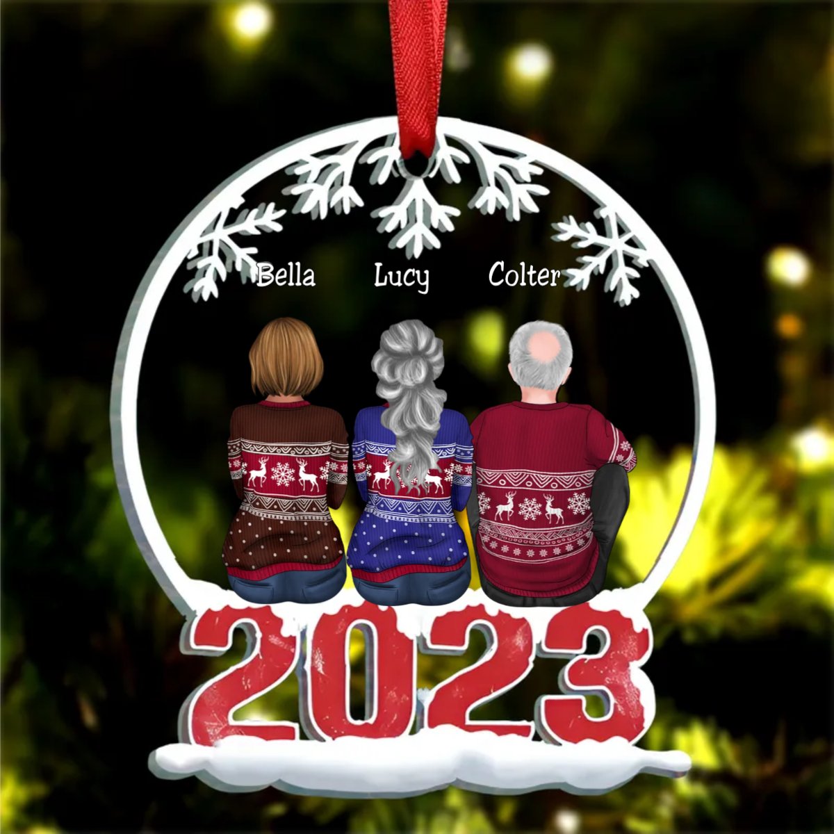 Family - Family Sitting Together - Personalized Circle Ornament (KE) - Makezbright Gifts