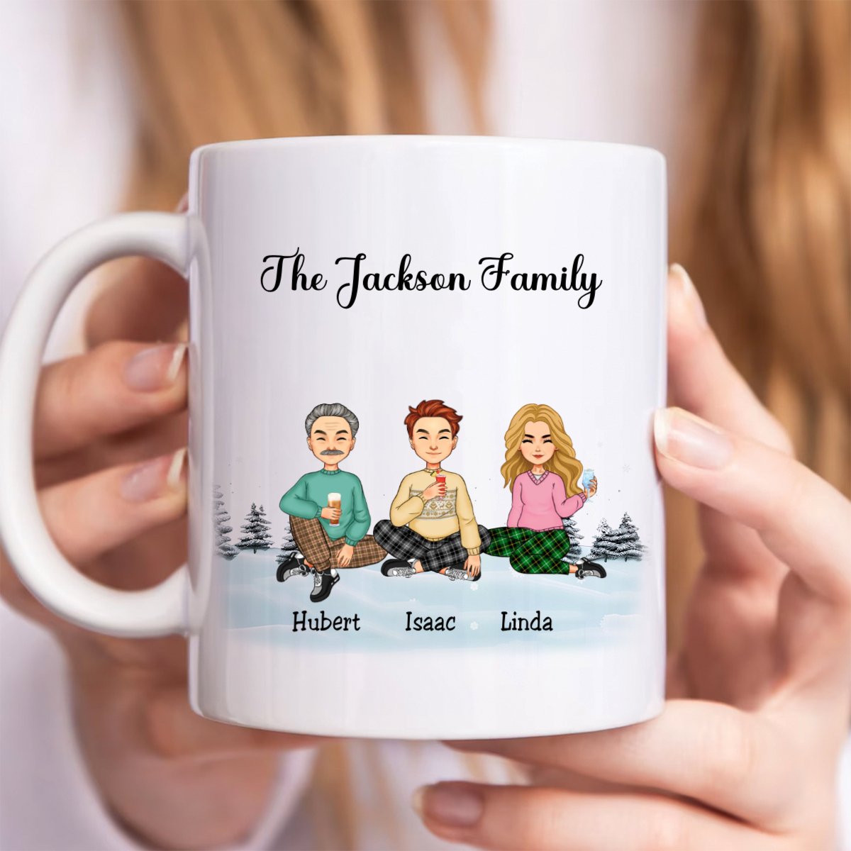 Family - Family Snow Background Ver 3 - Personalized Mug - Makezbright Gifts