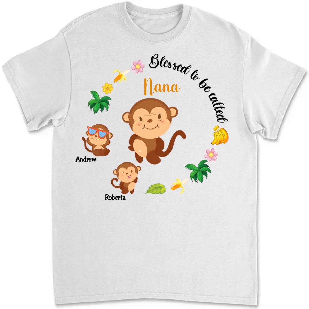 Family - Gift For Grandma Monkey Blessed To Be Called Shirt - Personalized T - Shirt - Makezbright Gifts