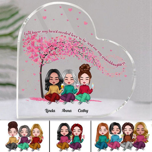 Family - God Knew My Heart Needed Love So He Sent Me My Granddaughters - Personalized Acrylic Plaque (HEART) - Makezbright Gifts