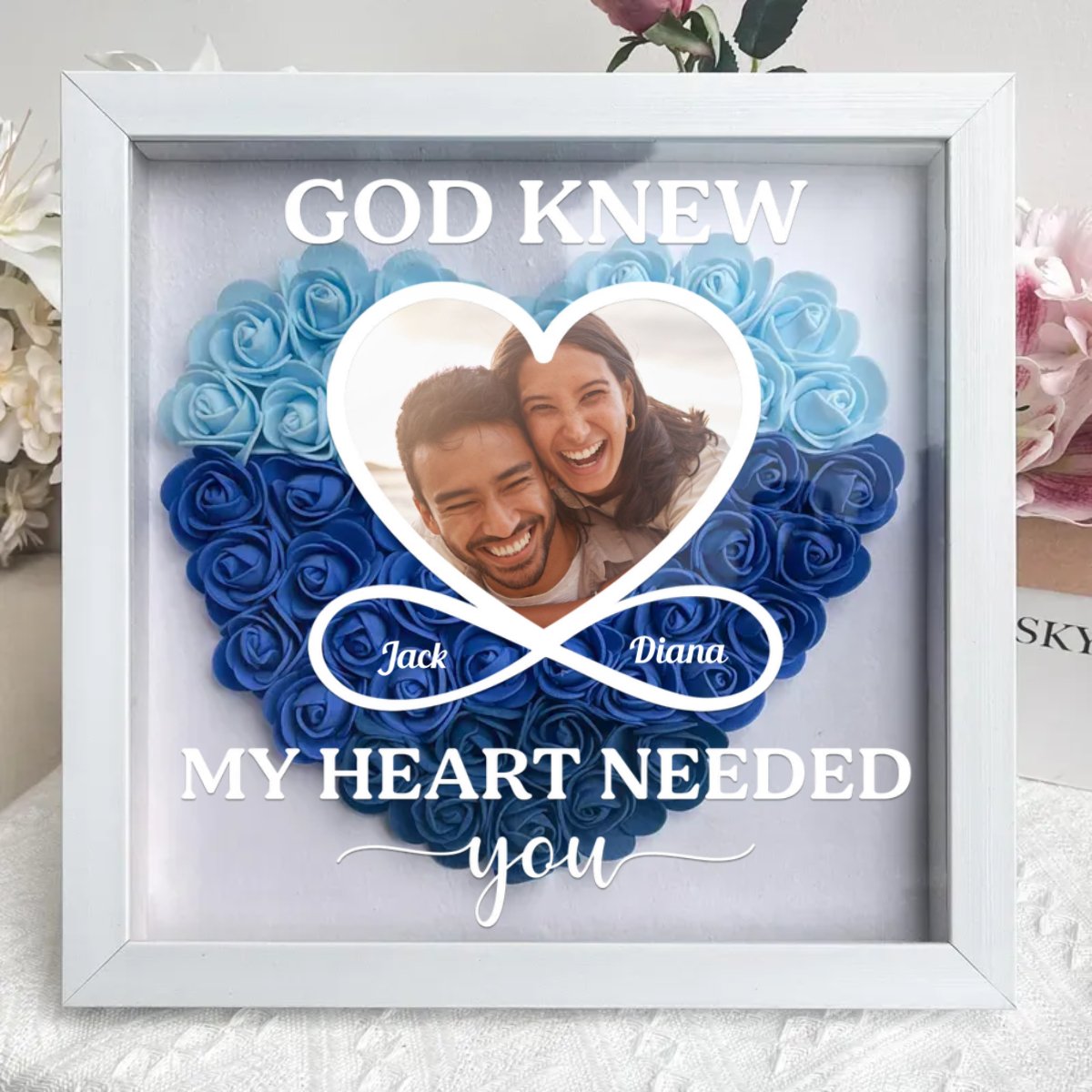 Family - God Knew My Heart Needed You - Personalized Flower Shadow Box - Makezbright Gifts