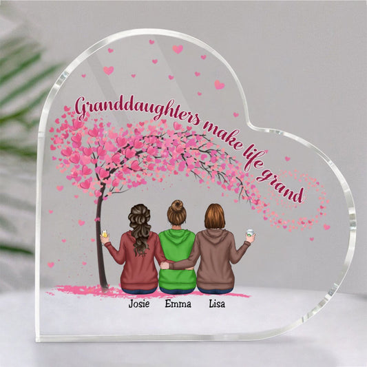 Family - Granddaughters Make Life Grand - Personalized Acrylic Plaque (LH) - Makezbright Gifts