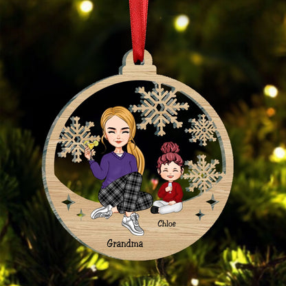 Family - Grandma Grandkid Sitting Cut - through - Personalized Acrylic Ornament - Makezbright Gifts