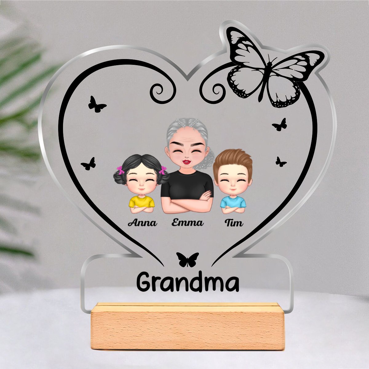 Family - Grandma Grandkids Heart Butterfly - Personalized Acrylic Plaque - Makezbright Gifts