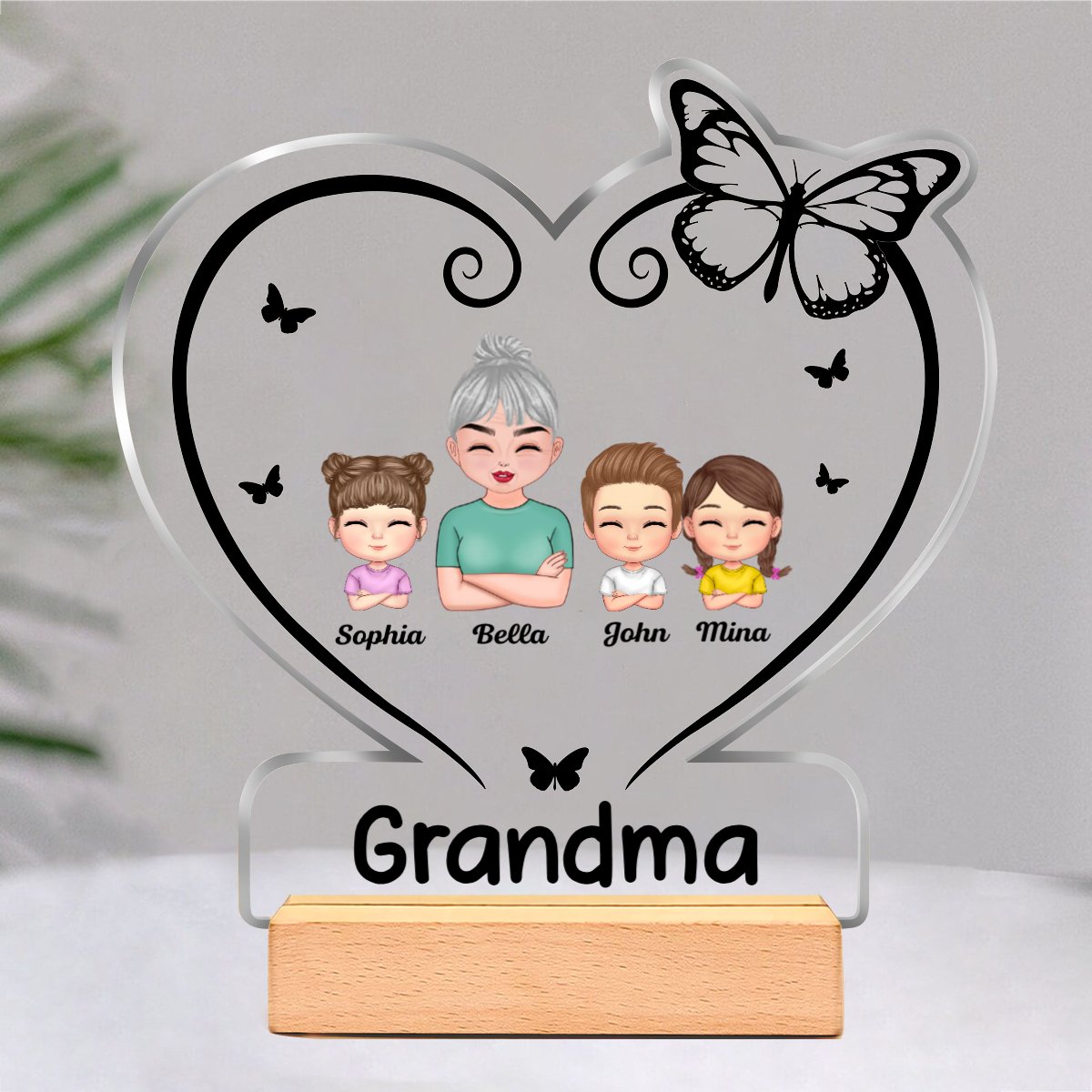 Family - Grandma Grandkids Heart Butterfly - Personalized Acrylic Plaque - Makezbright Gifts