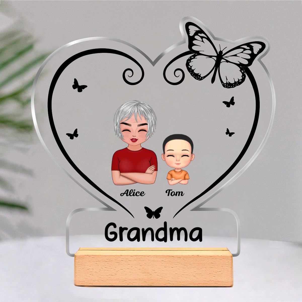 Family - Grandma Grandkids Heart Butterfly - Personalized Acrylic Plaque - Makezbright Gifts