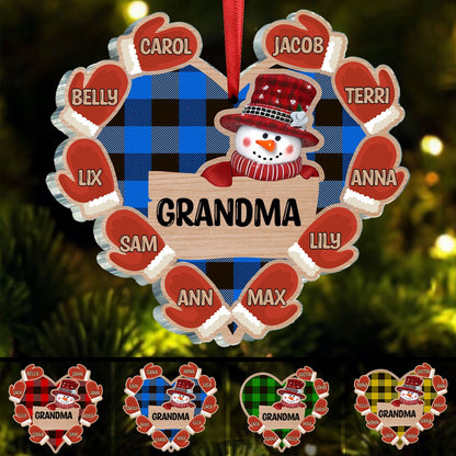 Family - Grandma Grandkids Snowman - Personalized Acrylic Ornament - Makezbright Gifts