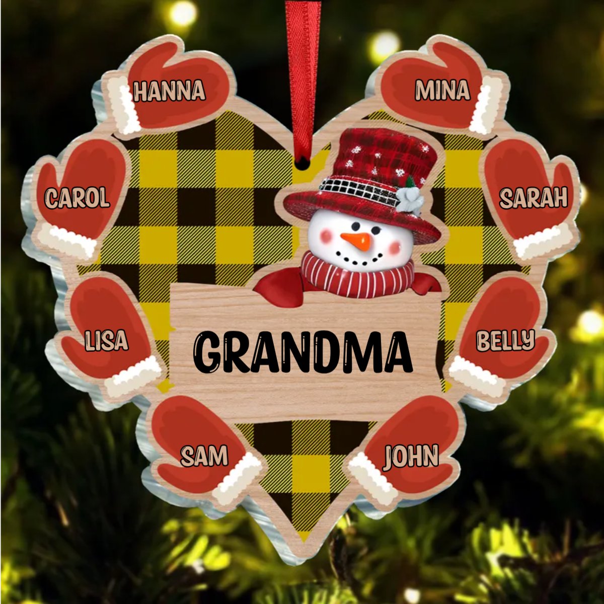 Family - Grandma Grandkids Snowman - Personalized Acrylic Ornament - Makezbright Gifts