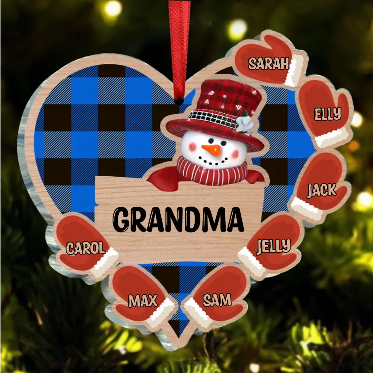 Family - Grandma Grandkids Snowman - Personalized Acrylic Ornament - Makezbright Gifts