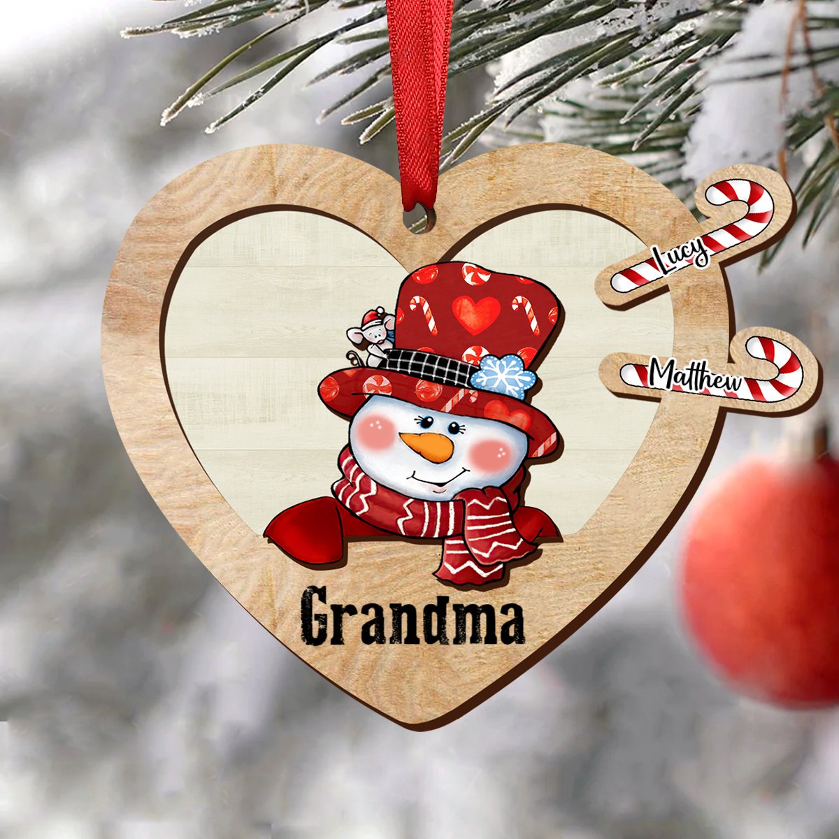 Family - Grandma Heart Candies - Personalized Christmas Ornament - Makezbright Gifts