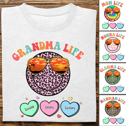 Family - Grandma Life Beach Summer Smiley Face Vacation - Personalized T - Shirt (TT) - Makezbright Gifts