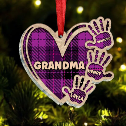 Family - Grandma Mom Heart Hand Print - Personalized Ornament - Makezbright Gifts