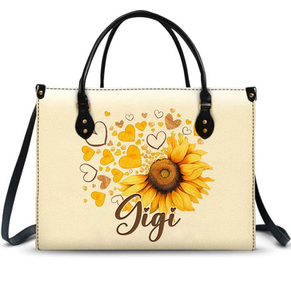 Family - Grandma Mom Kids Sunflower - Personalized Leather Bag - Makezbright Gifts