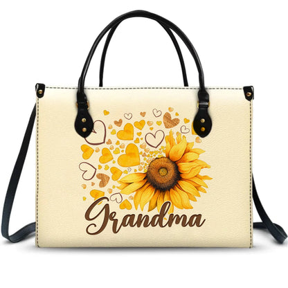 Family - Grandma Mom Kids Sunflower - Personalized Leather Bag - Makezbright Gifts