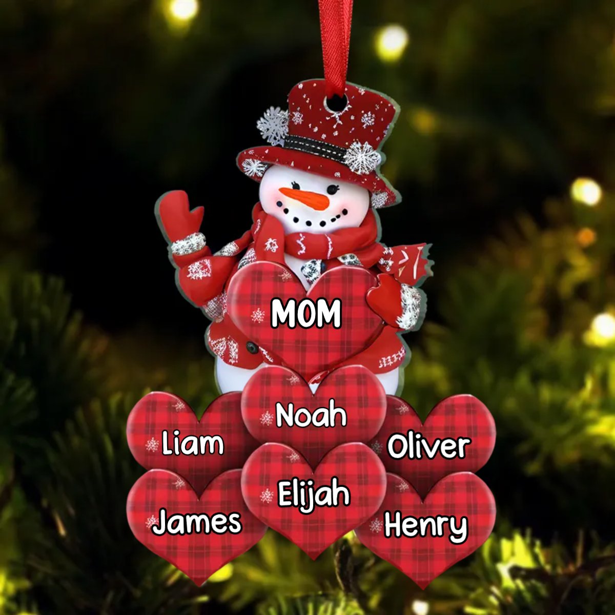 Family - Grandma Mom Snowman Heart - Personalized Ornament - Makezbright Gifts