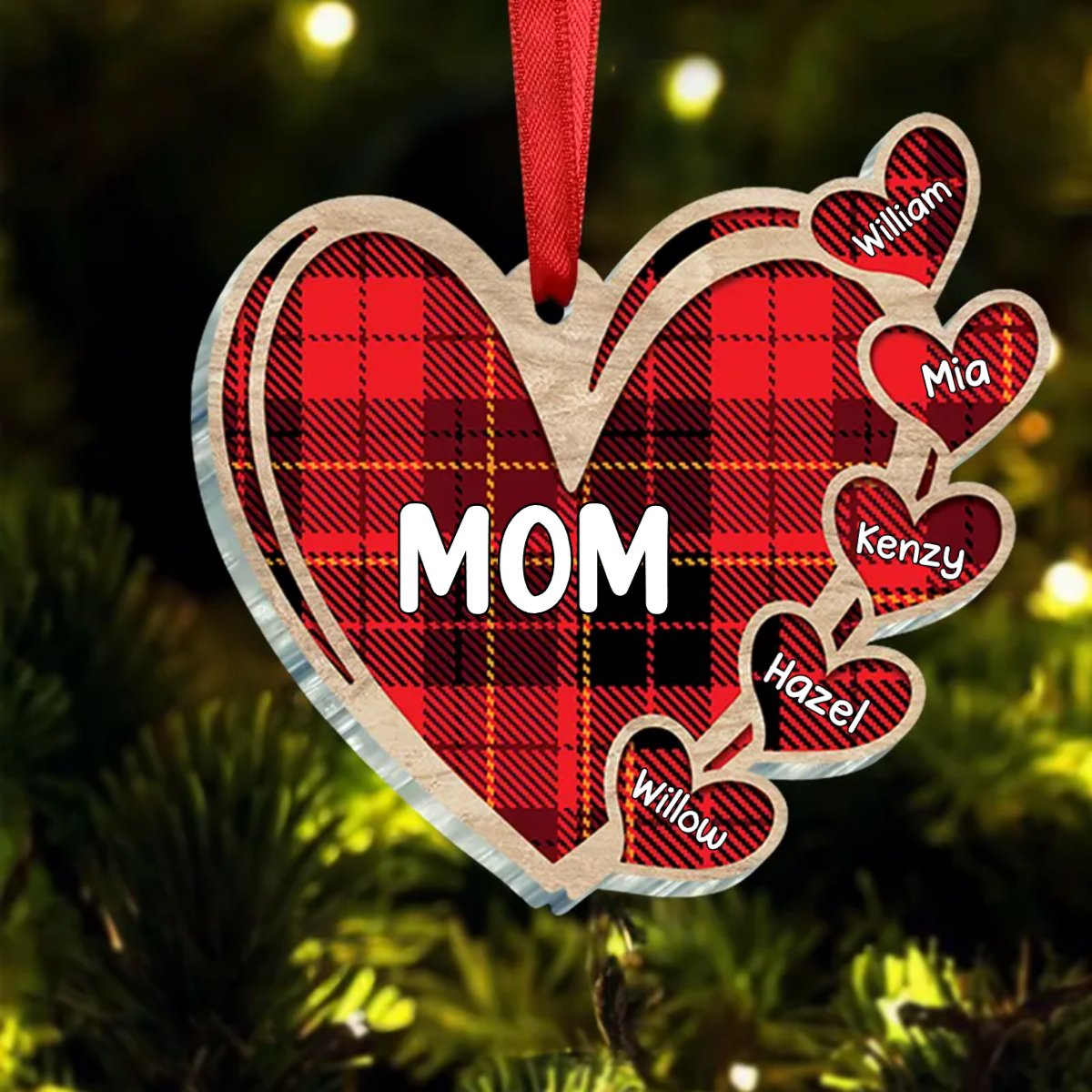 Family - Grandma, Nana, Mom Heart Kids - Personalized Ornament - Makezbright Gifts