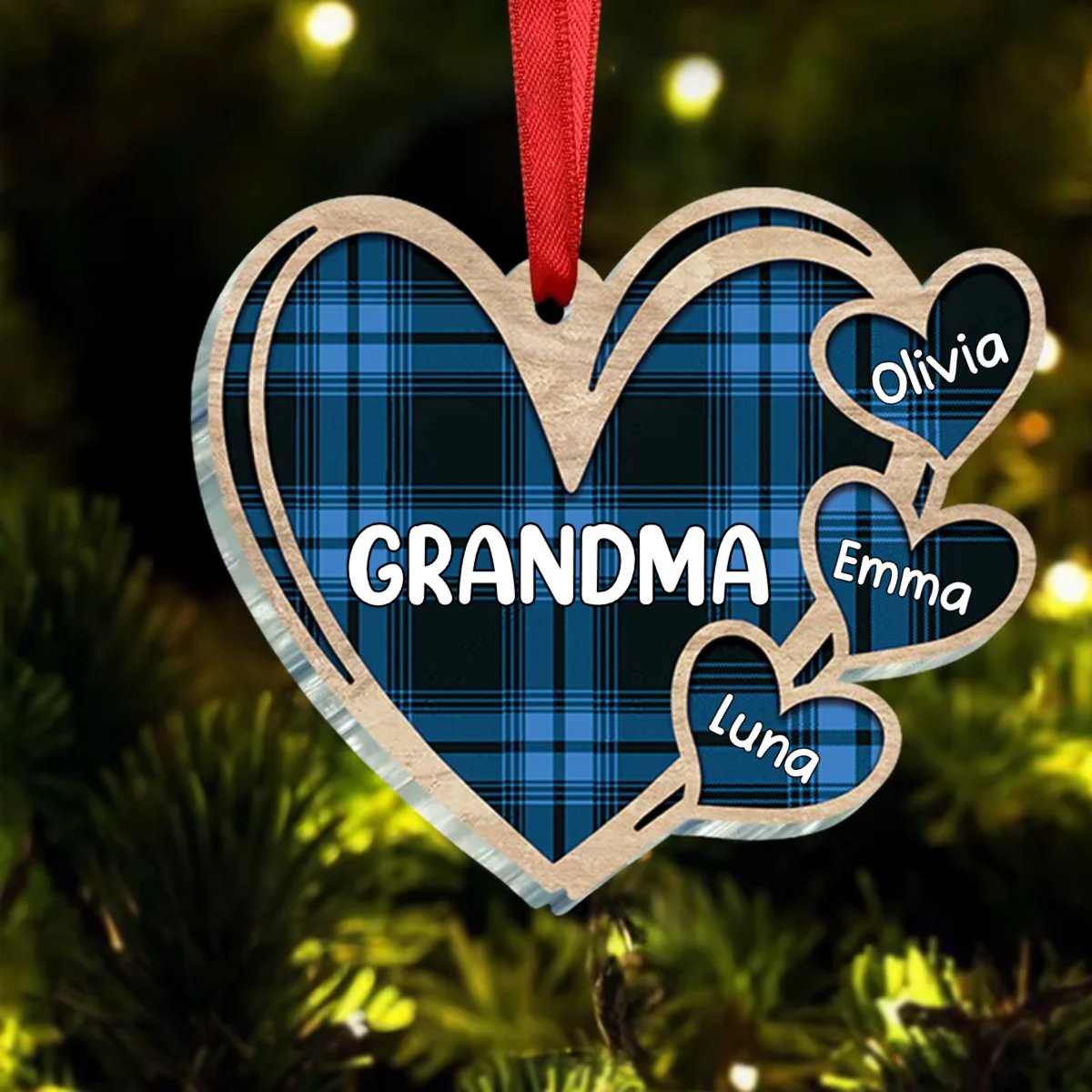 Family - Grandma, Nana, Mom Heart Kids - Personalized Ornament - Makezbright Gifts