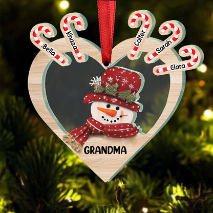 Family - Grandma Snowman Heart - Personalized Ornament - Makezbright Gifts