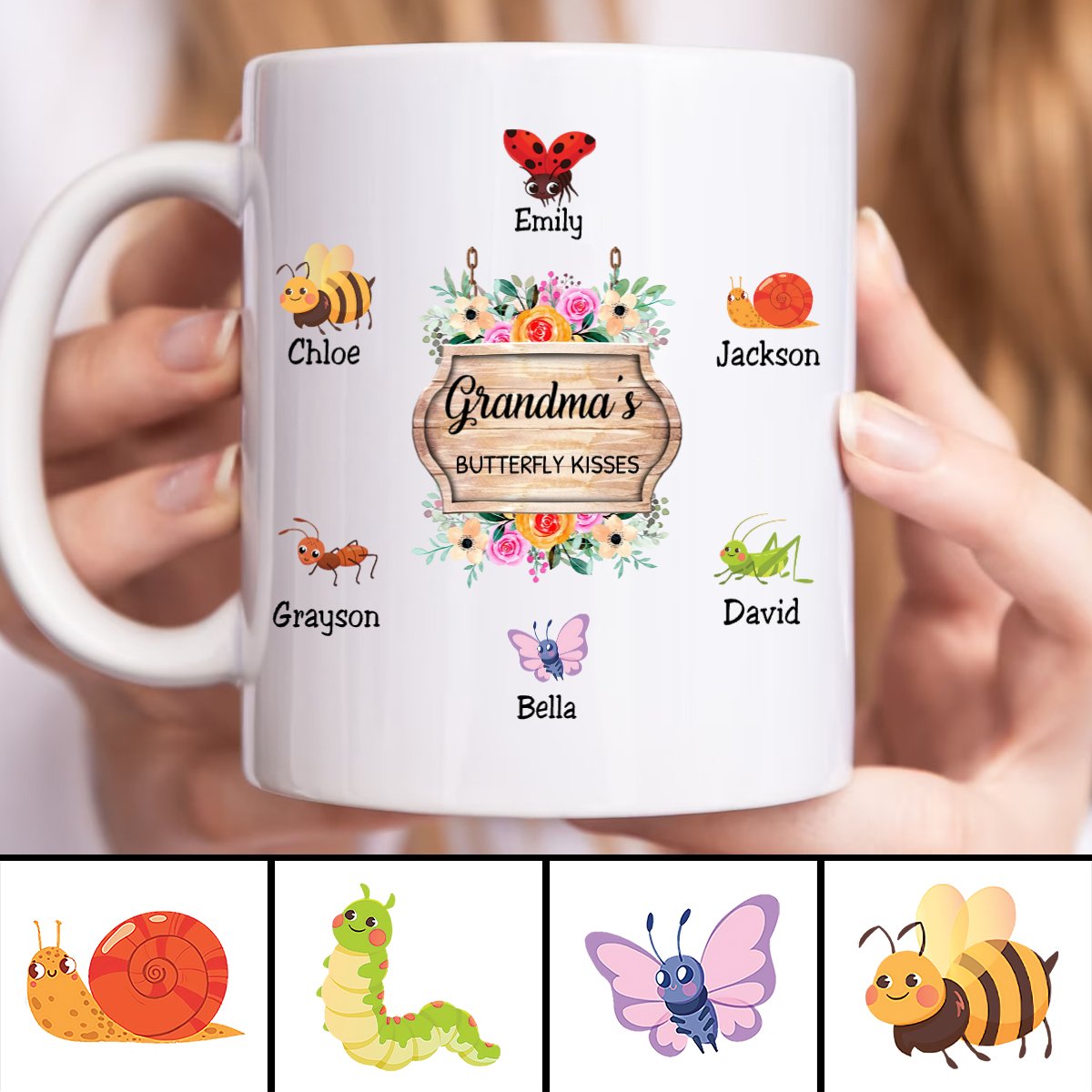 Family - Grandma's Butterfly Kisses - Personalized Mug - Makezbright Gifts