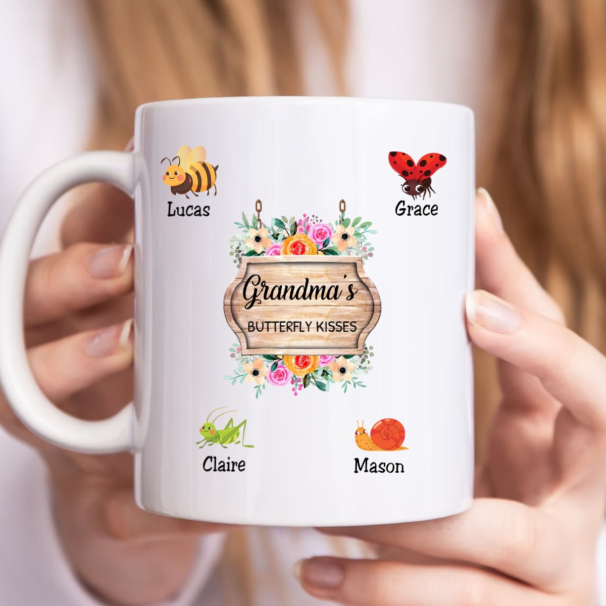 Family - Grandma's Butterfly Kisses - Personalized Mug - Makezbright Gifts