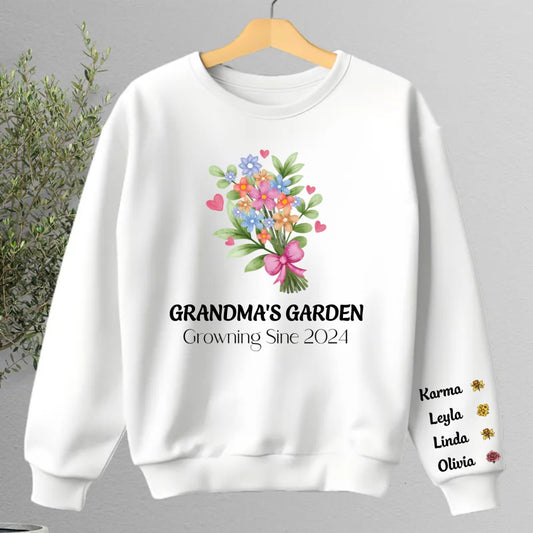 Family - Grandma‘s Garden Beautiful Vintage Birth Month Flowers Bouquet - Personalized Sleeve Printed Sweatshirt - Makezbright Gifts