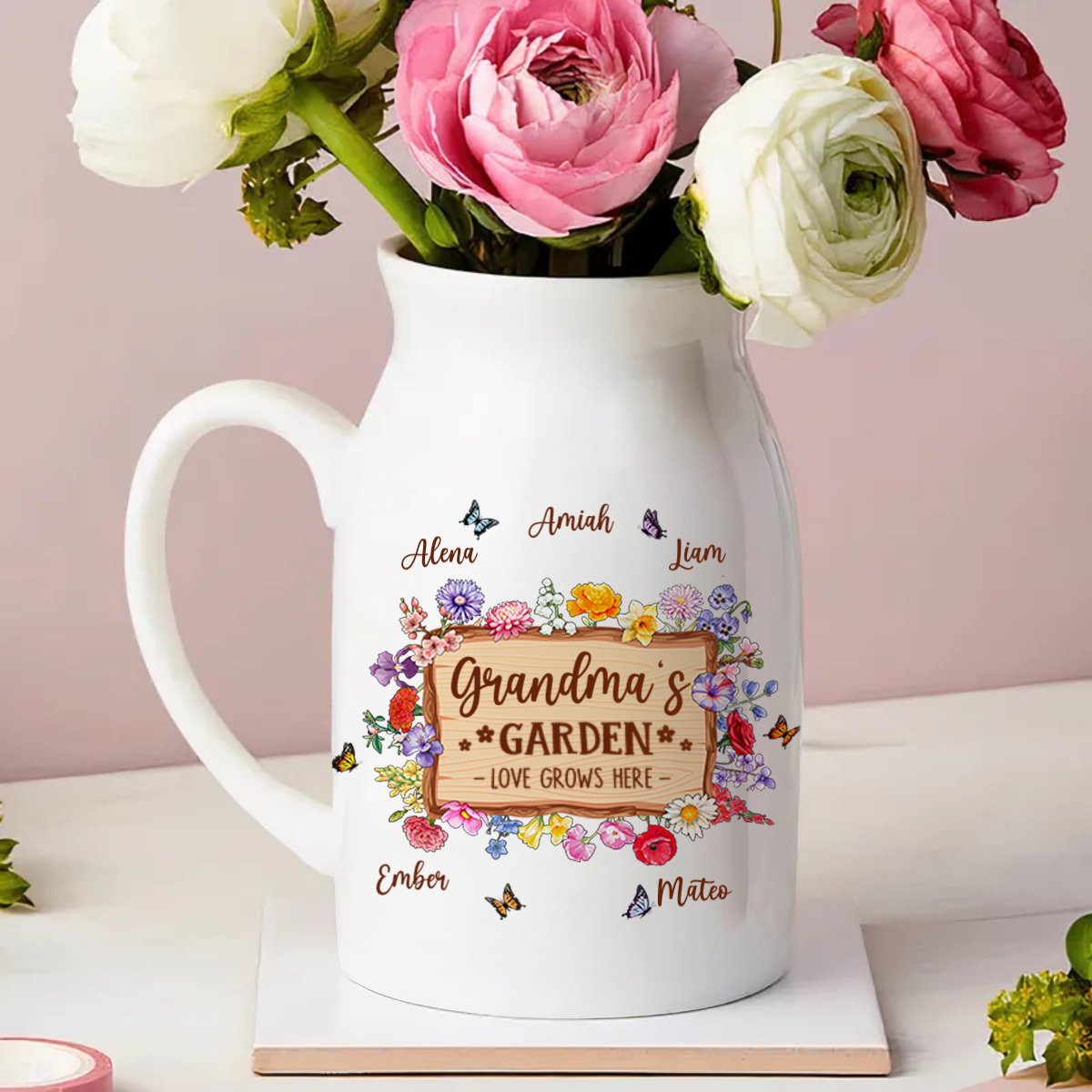 Family - Grandma's Garden Love Grows Here - Personalized Flower Vase - Makezbright Gifts