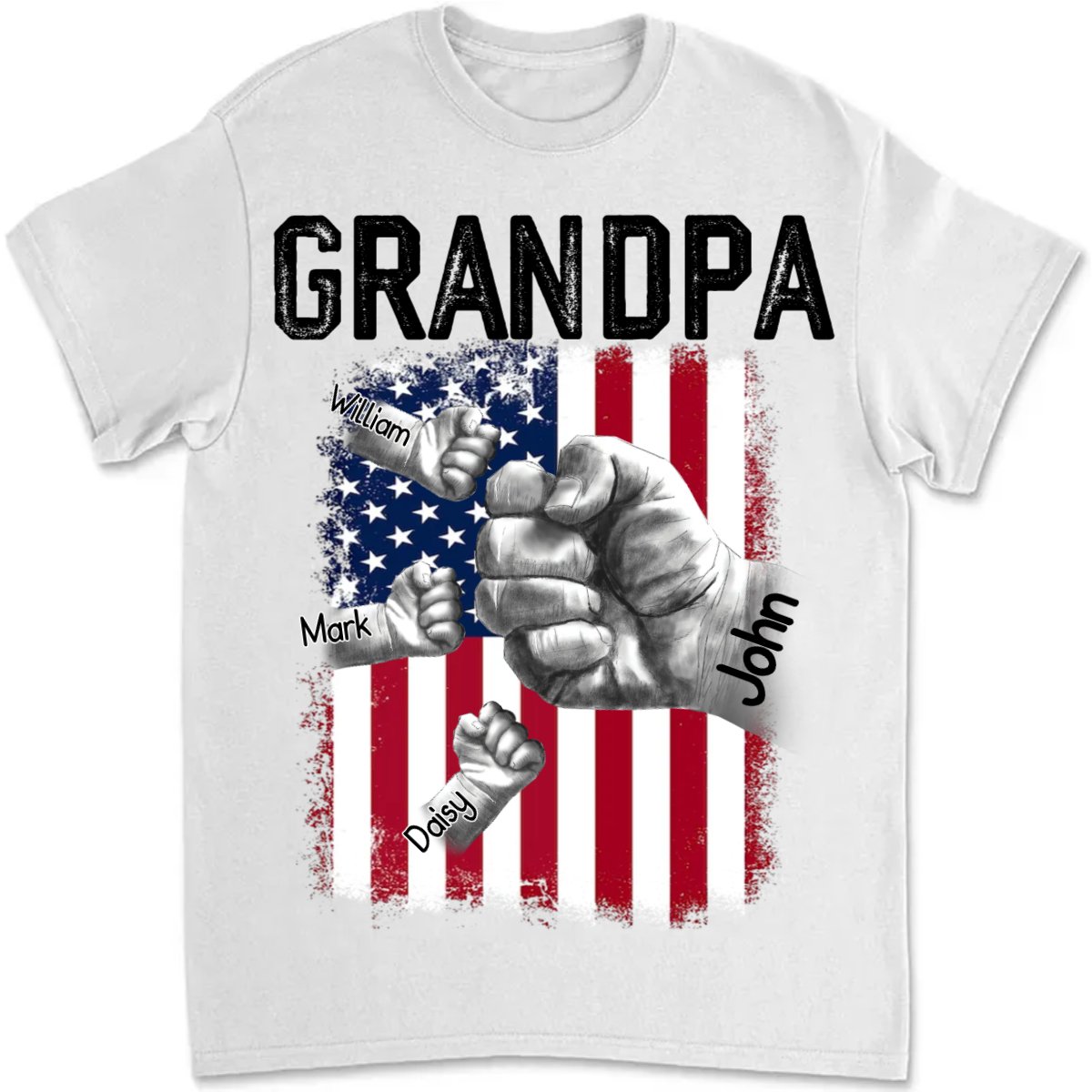 Family - Grandpa with Grandkids Hand to Hands - Personalized Unisex T - shirt - Makezbright Gifts