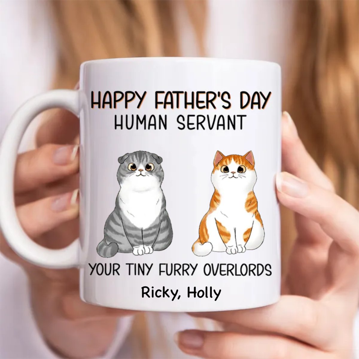 Family - Happy Father‘s Day Cat Human Servant - Personalized Mug - Makezbright Gifts