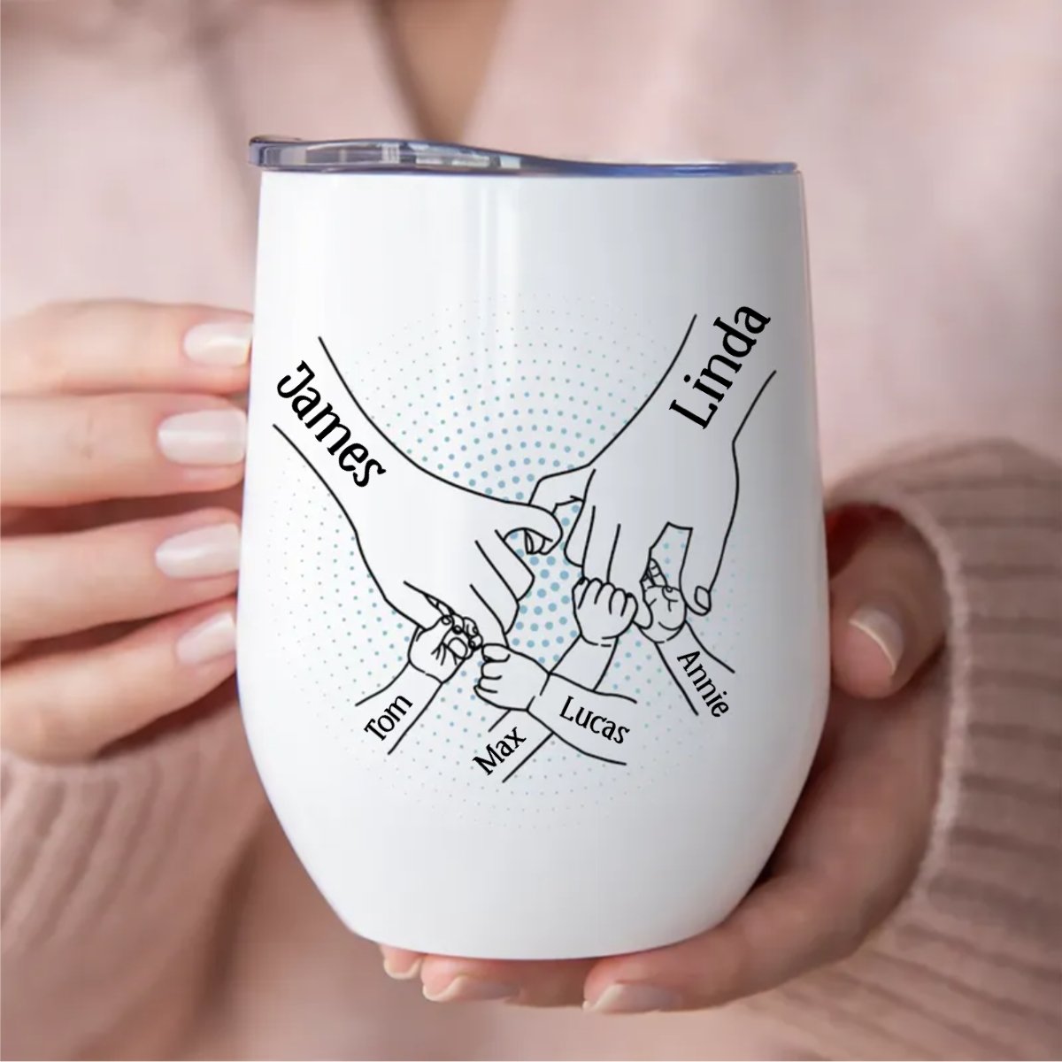 Family - Holding Family's Hands, We Are Always By Your Side - Personalized Wine Tumbler - Makezbright Gifts