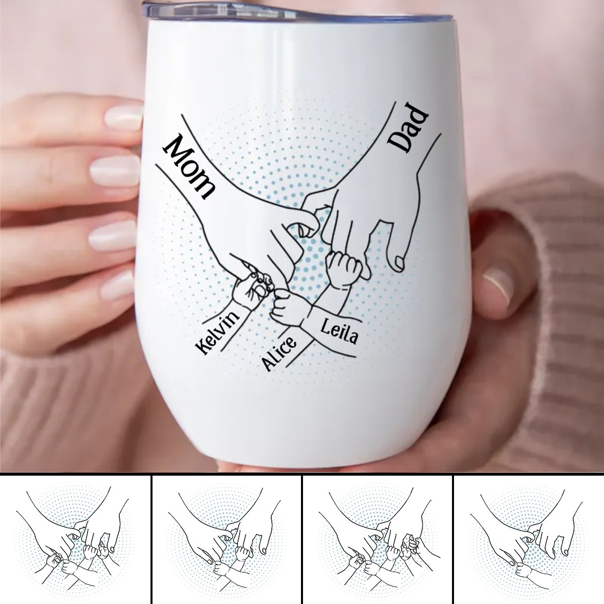 Family - Holding Family's Hands, We Are Always By Your Side - Personalized Wine Tumbler - Makezbright Gifts