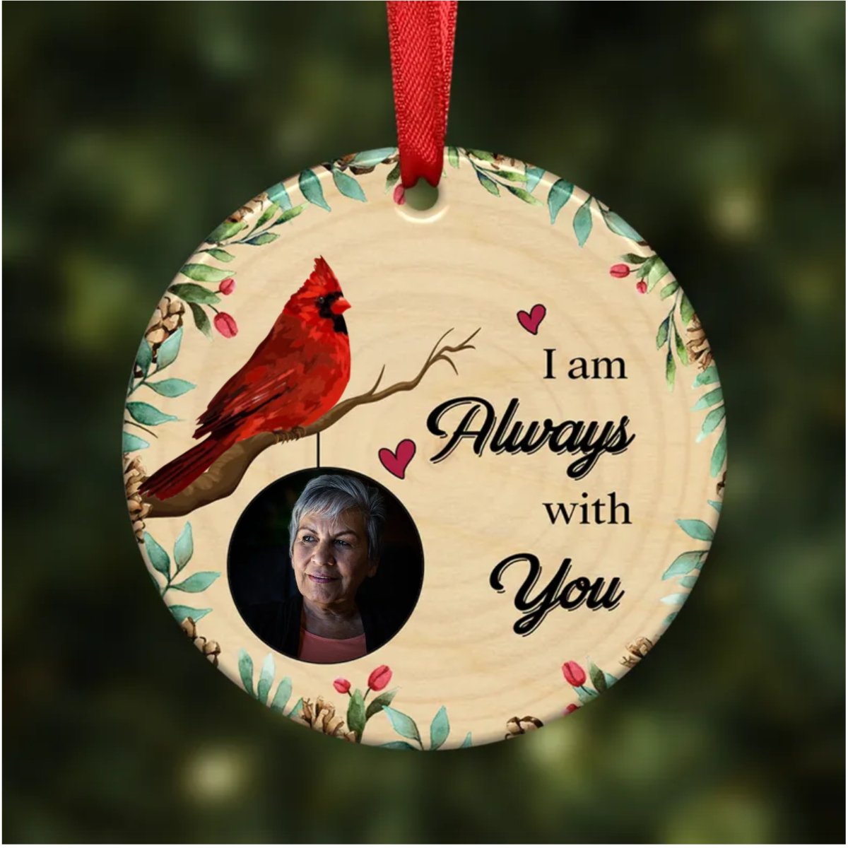 Family - Holly Branch Memorial - Personalized Circle Ornament - Makezbright Gifts