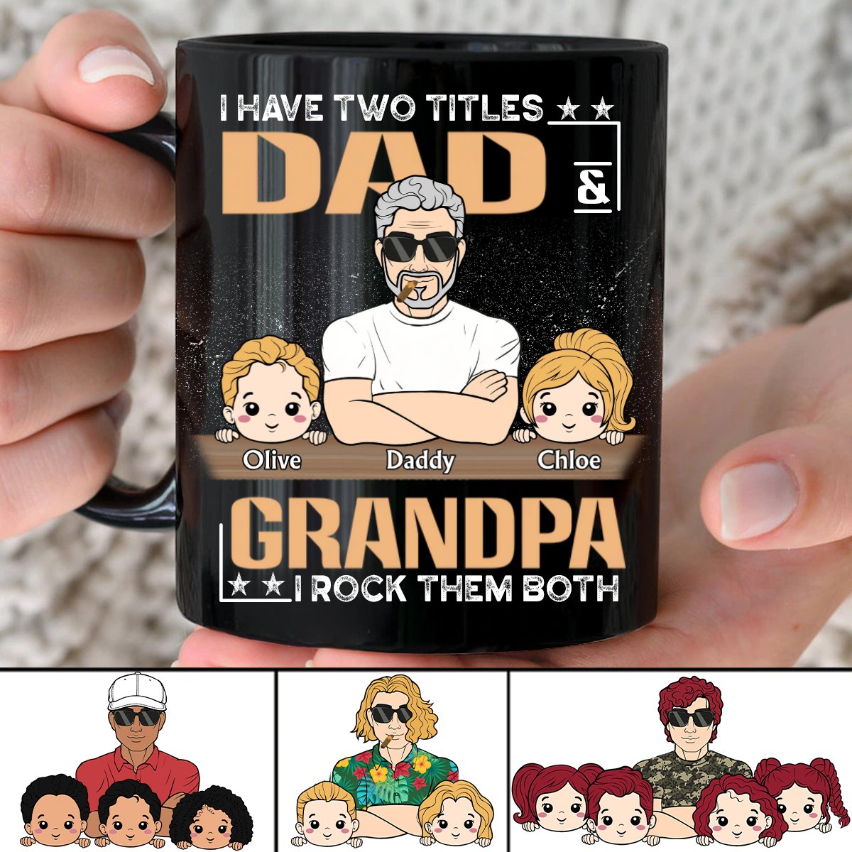 Family - I Have Two Titles Dad Grandpa And I Rock Them Both - Personalized Black Mug - Makezbright Gifts