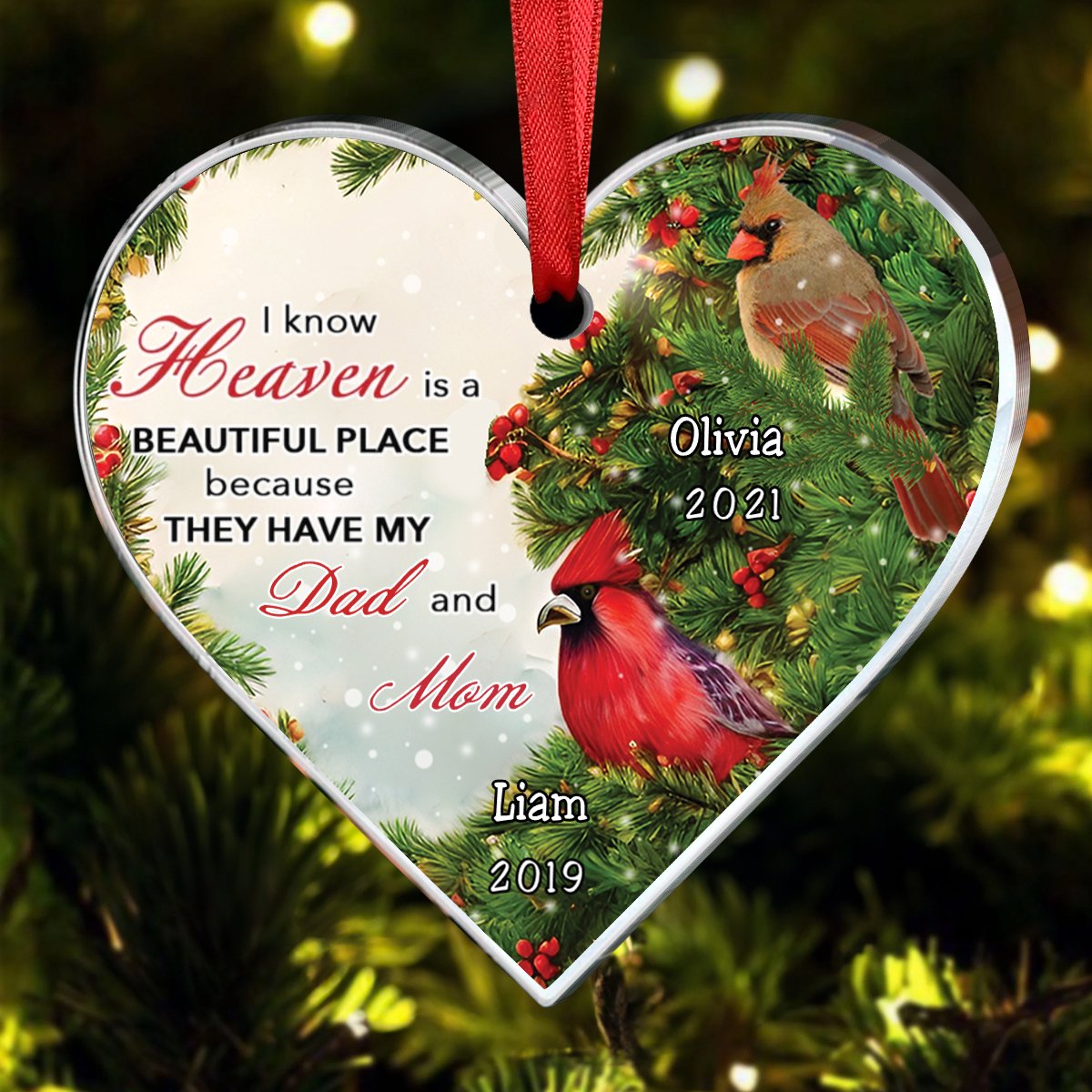 Family - I Know Heaven Is A Beautiful Place - Personalized Heart Ornament - Makezbright Gifts