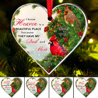 Family - I Know Heaven Is A Beautiful Place - Personalized Heart Ornament - Makezbright Gifts