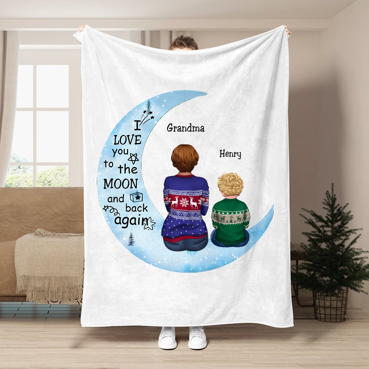 Family - I Love You To The Moon And Back Again - Personalized Blanket - Makezbright Gifts