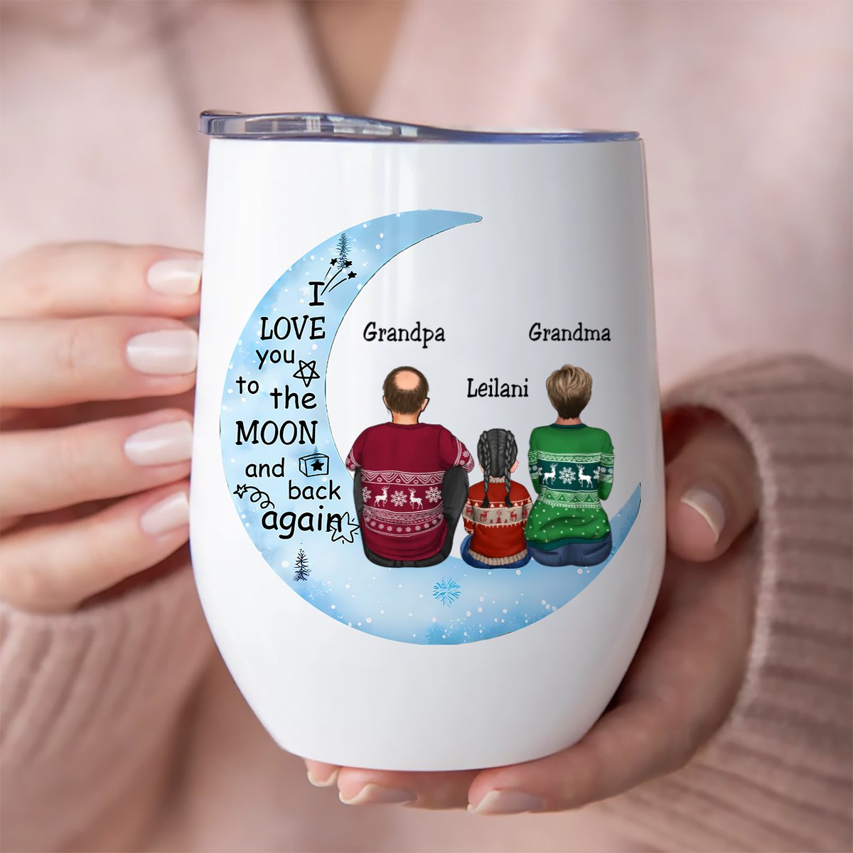 Family - I Love You To The Moon And Back Again - Personalized Wine Tumbler - Makezbright Gifts