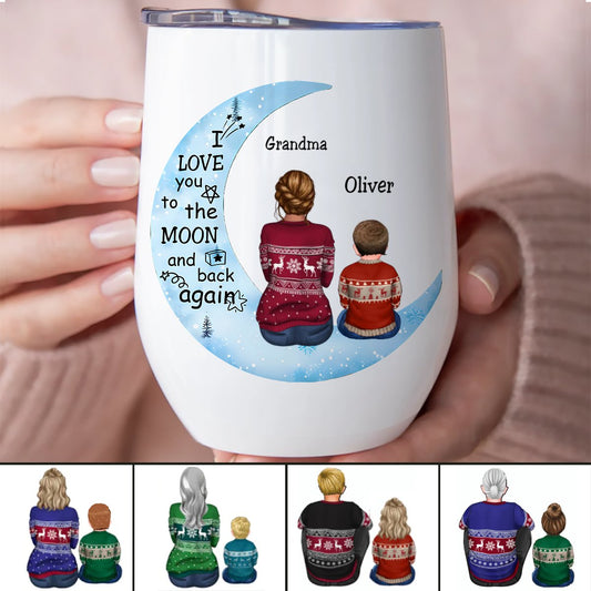 Family - I Love You To The Moon And Back Again - Personalized Wine Tumbler - Makezbright Gifts