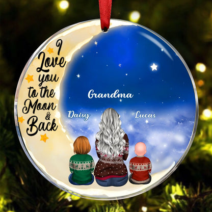 Family - I Love You To The Moon And Back - Personalized Acrylic Ornament (QA) - Makezbright Gifts