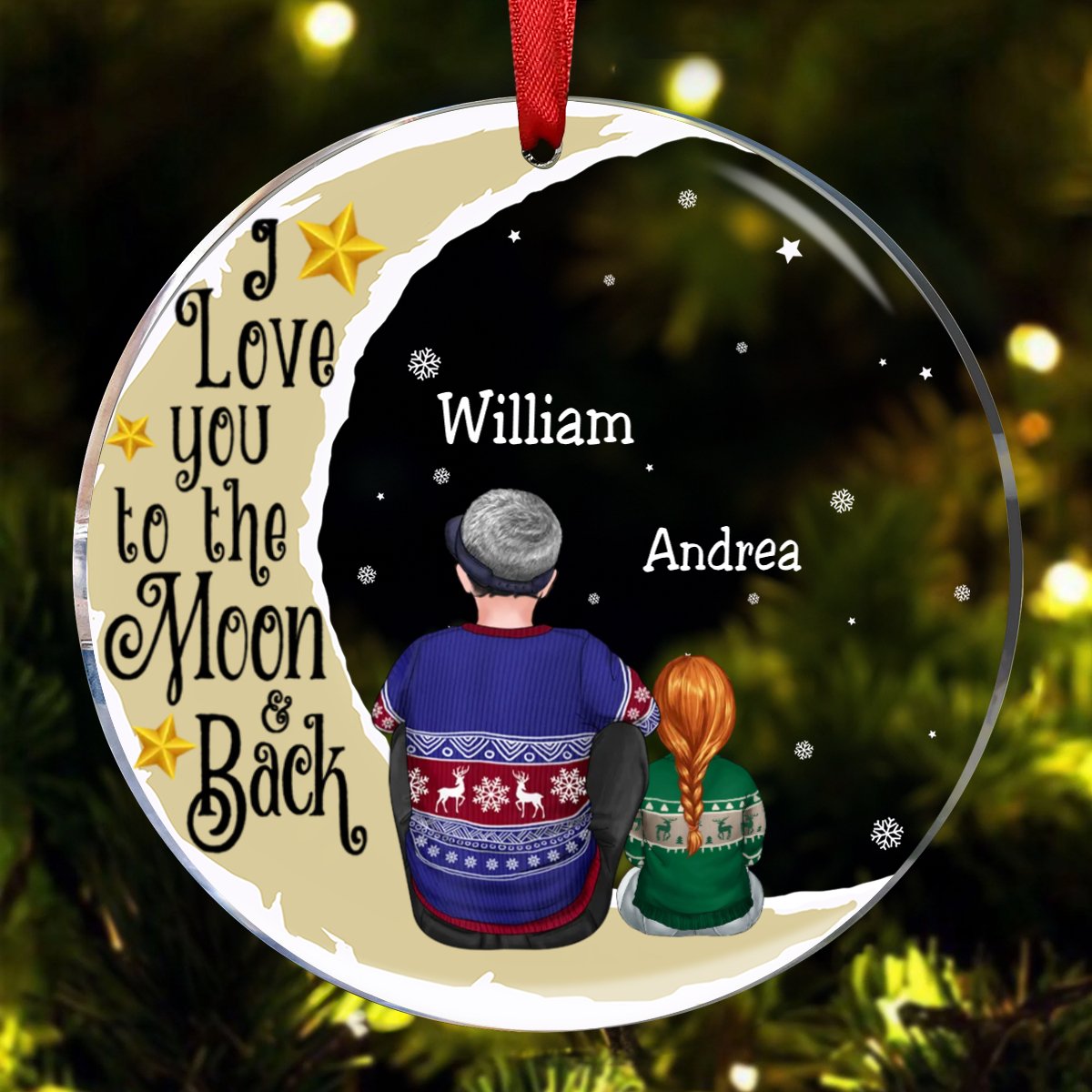 Family - I Love You To The Moon And Back - Personalized Circle Ornament (NM) - Makezbright Gifts