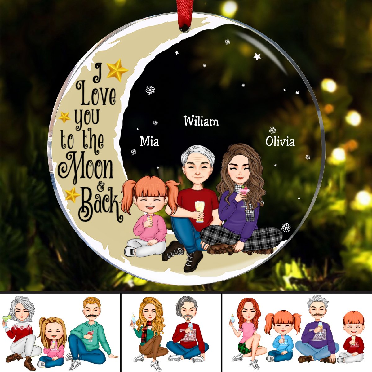 Family - I Love You To The Moon & Back - Personalized Circle Ornament (NV) - Makezbright Gifts