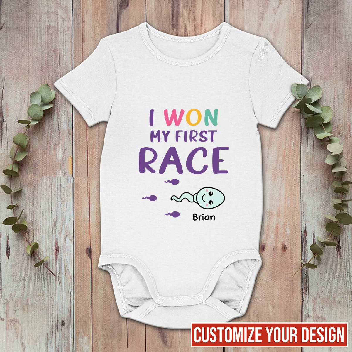 Family - I Won My First Race - Personalized Baby Onesies - Makezbright Gifts