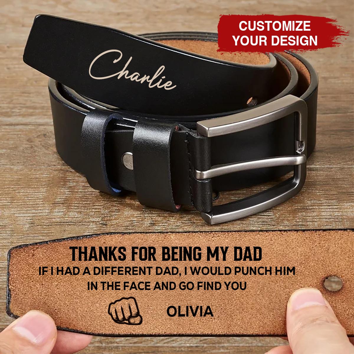 Family - If I Had A Different Dad I Would Punch Him In The Face - Personalized Engraved Leather Belt - Makezbright Gifts