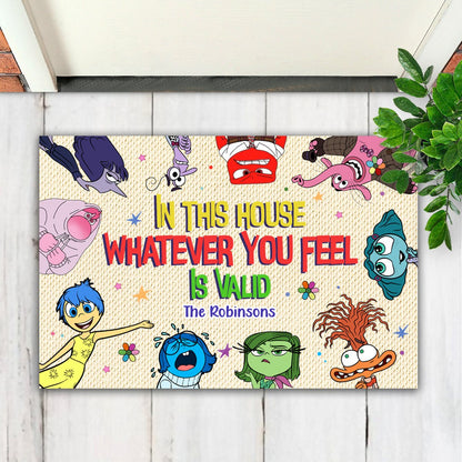 Family - In This House Whatever You Feel Is Valid - Personalized Doormat - Makezbright Gifts