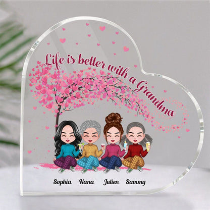 Family - Life Is Better With A Grandma - Personalized Acrylic Plaque (HEART) - Makezbright Gifts