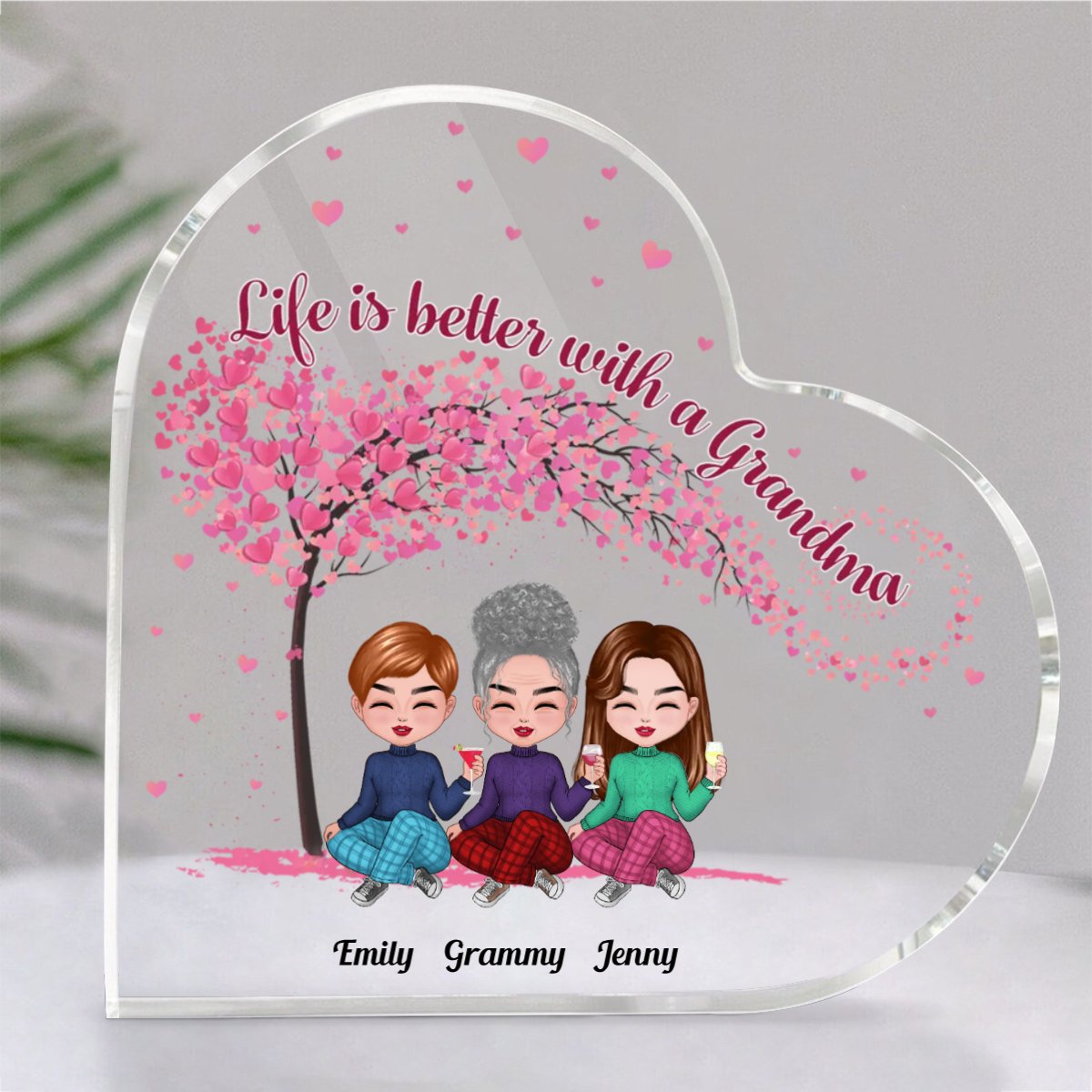 Family - Life Is Better With A Grandma - Personalized Acrylic Plaque (HEART) - Makezbright Gifts