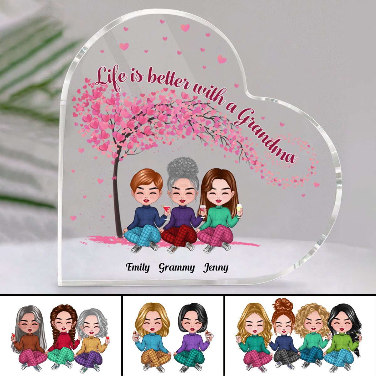 Family - Life Is Better With A Grandma - Personalized Acrylic Plaque (HEART) - Makezbright Gifts