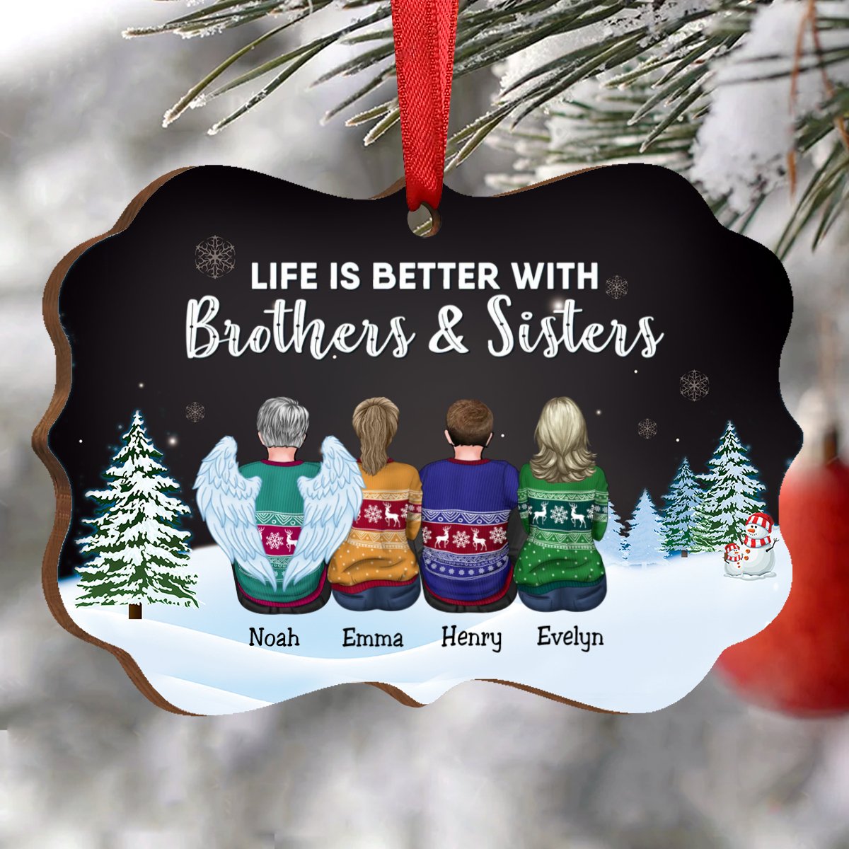 Family - Life Is Better With Brothers & Sisters - Personalized Acrylic Ornament (Black) - Makezbright Gifts