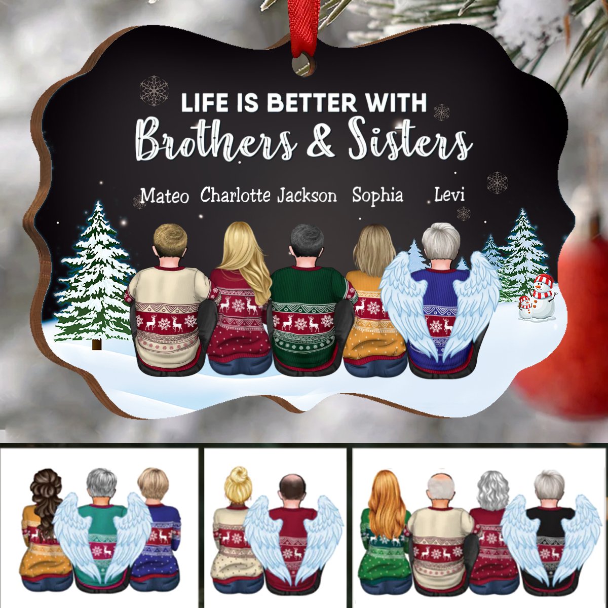 Family - Life Is Better With Brothers & Sisters - Personalized Acrylic Ornament (Black) - Makezbright Gifts